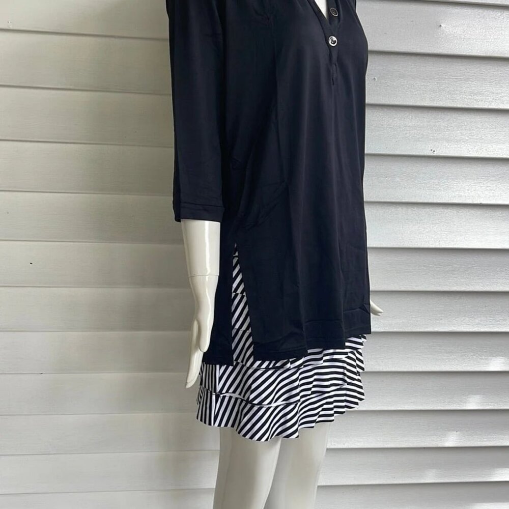 Lulu-B Ladies Solid Black V-Neck Half Sleeve Travel Tunic UPF 50+ Sun Protection - Picture 3 of 3